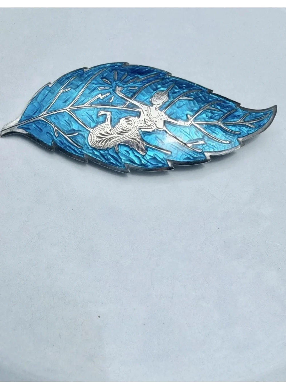 Vintage Sterling Silver & Blue Enamel SIAM NIELLO Dancer Pin Brooch THAILAND - Picture 2 of 4